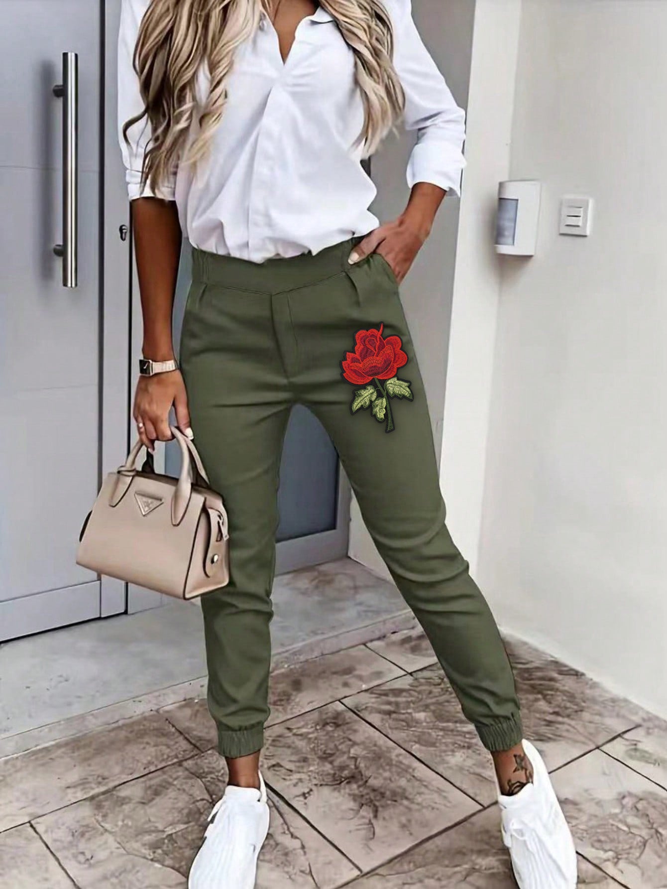 Damen bequeme Chinohose mit elastischem Bund R&B