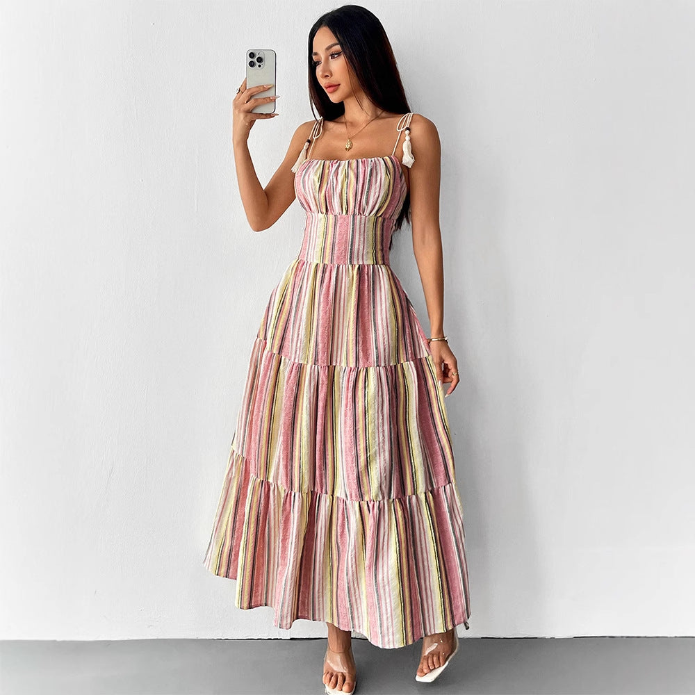 Damen Maxikleid mit maritimem Streifenmuster und raffinierten Trägerdetails R&B