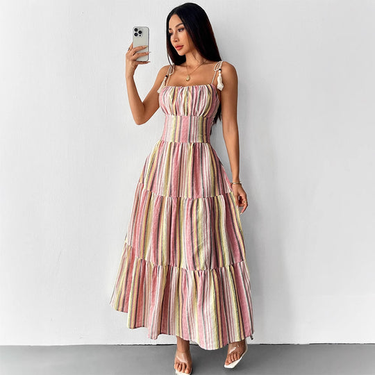 Damen Maxikleid mit maritimem Streifenmuster und raffinierten Trägerdetails R&B
