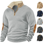 Herren nan Fleece-Halbzippullover mit Sherpa-Kragen und Ellenbogenpatches R&B