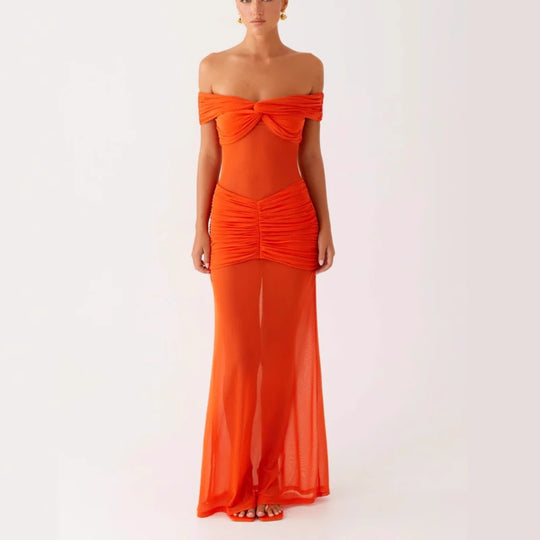 Damen Off-Shoulder Maxikleid mit raffinierten Drapierungen R&B