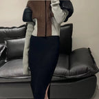 Damen Strickjacke mit modischem Schnitt und kontrastierenden Ärmeln R&B