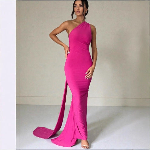 Damen Einseitiges Maxi-Kleid mit elegantem Schnitt und fließendem Saum R&B