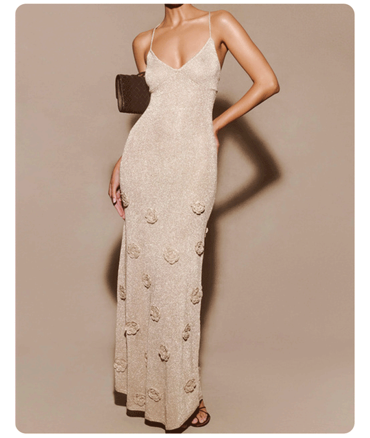 Damen Elegantes Maxikleid mit funkelnden Blütenapplikationen R&B