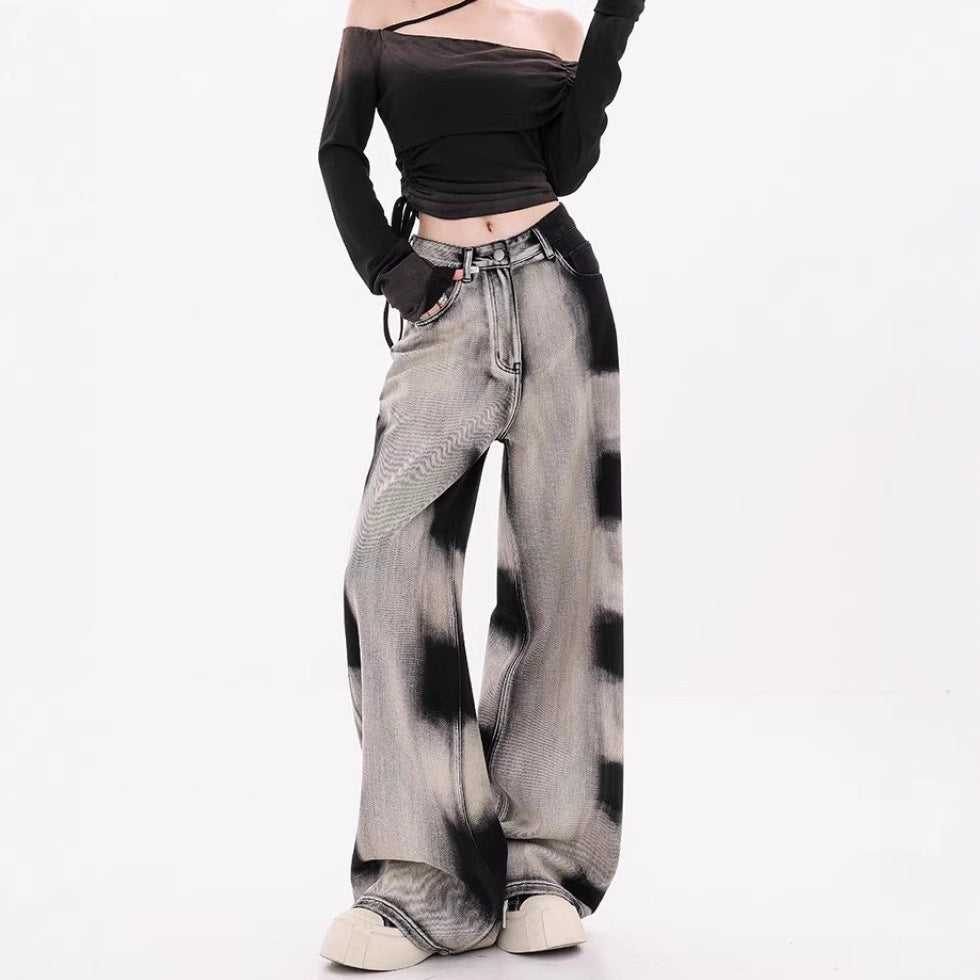Damen Weite Designer-Jeans mit kreativen Batikmustern R&B