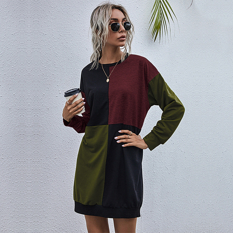 Damen Freizeitkleid mit modischem Farbblockdesign und komfortablem Schnitt