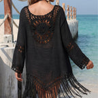 Damen, eleganter Strandüberwurf mit gehäkeltem Muster und Quasten R&B