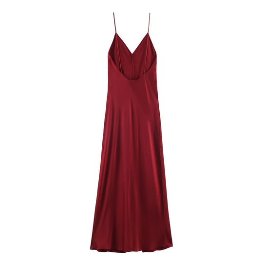 Damen elegantes Maxikleid mit schickem V-Ausschnitt und seitlichem Schlitz R&B