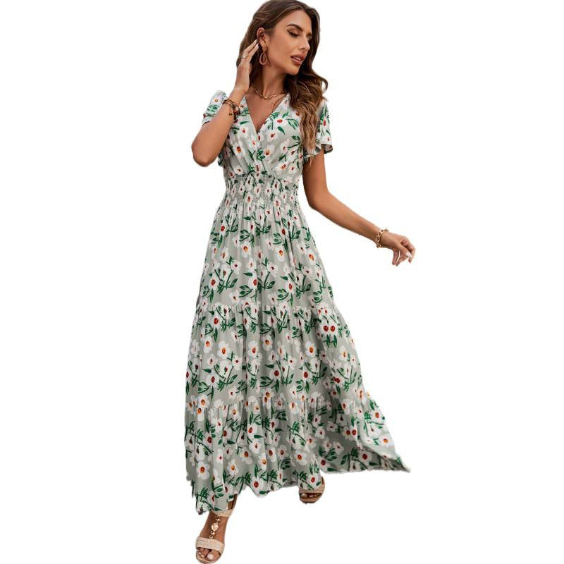 Damen Maxikleid mit floralem Design und elastischem Taillenbund R&B