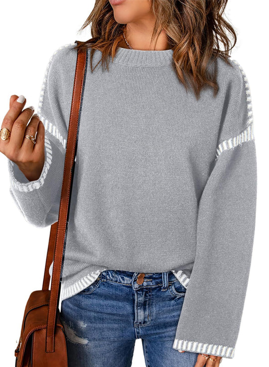 Damen lässiger Pullover mit strukturiertem Detail und seitlichem Schlitz R&B