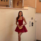 Damen Kurzärmeliges Kleid mit weitem Rock R&B