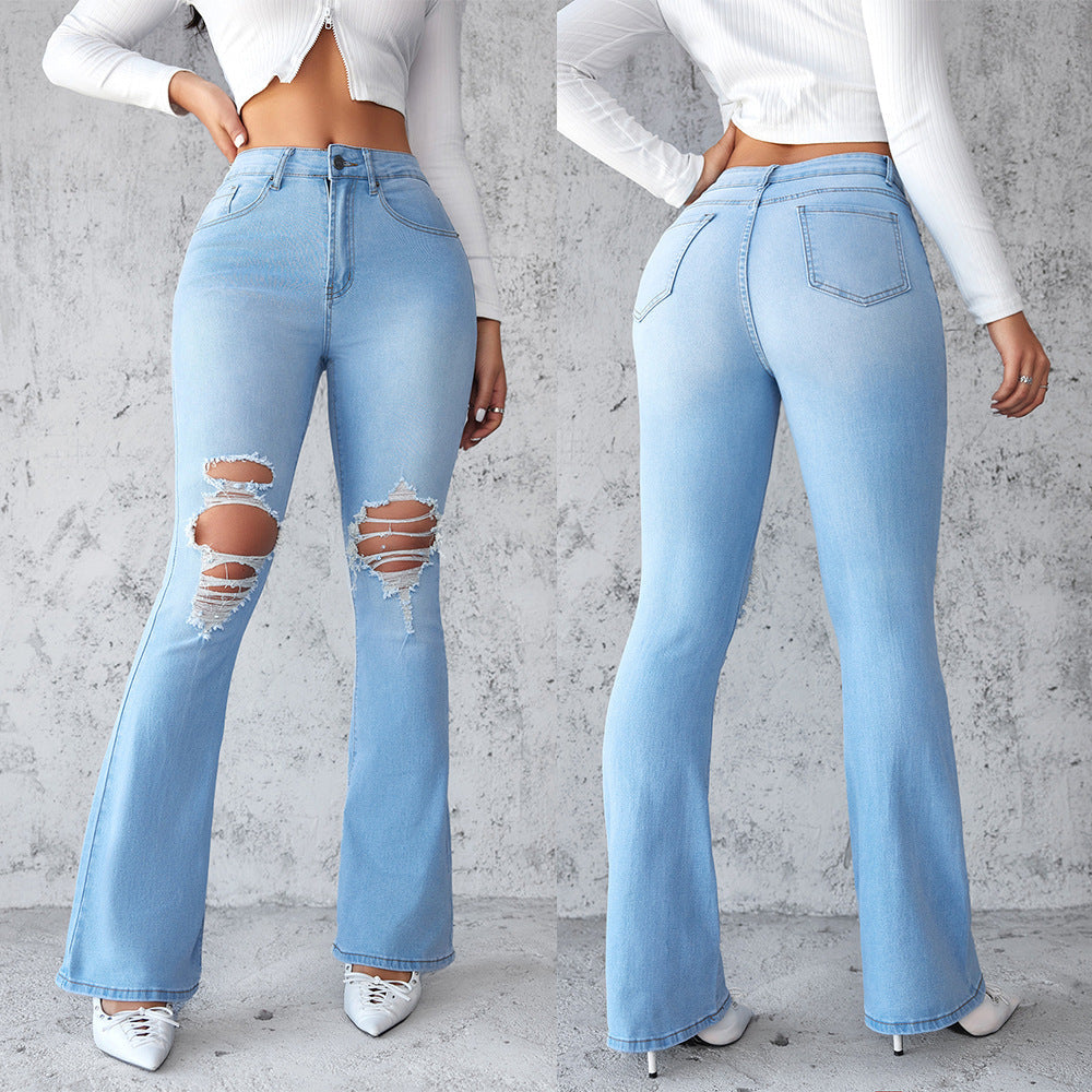 Damen Flared Jeans mit modischen Ripped-Details R&B