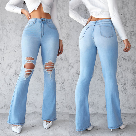 Damen Flared Jeans mit modischen Ripped-Details R&B