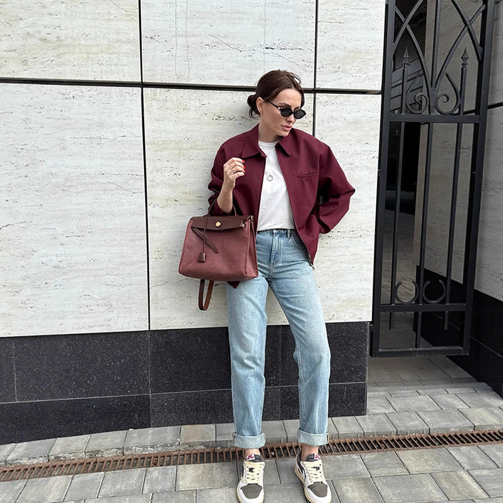 Damen modische Oversized-Jacke mit praktischem Reißverschluss R&B