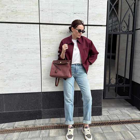 Damen modische Oversized-Jacke mit praktischem Reißverschluss R&B