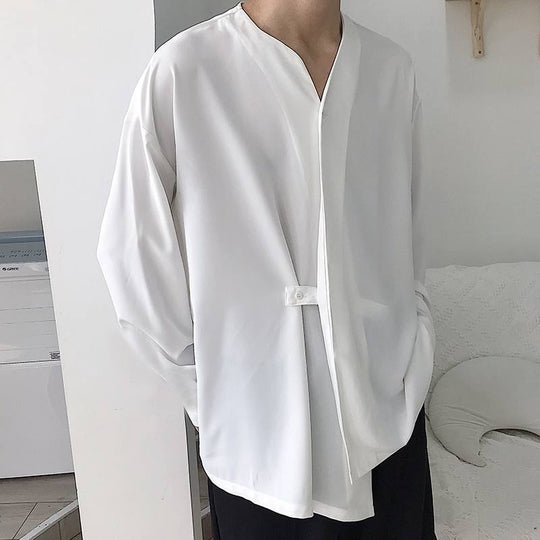 Herren Lässiges Langarmshirt mit innovativem Stehkragen und praktischen Taschen R&B