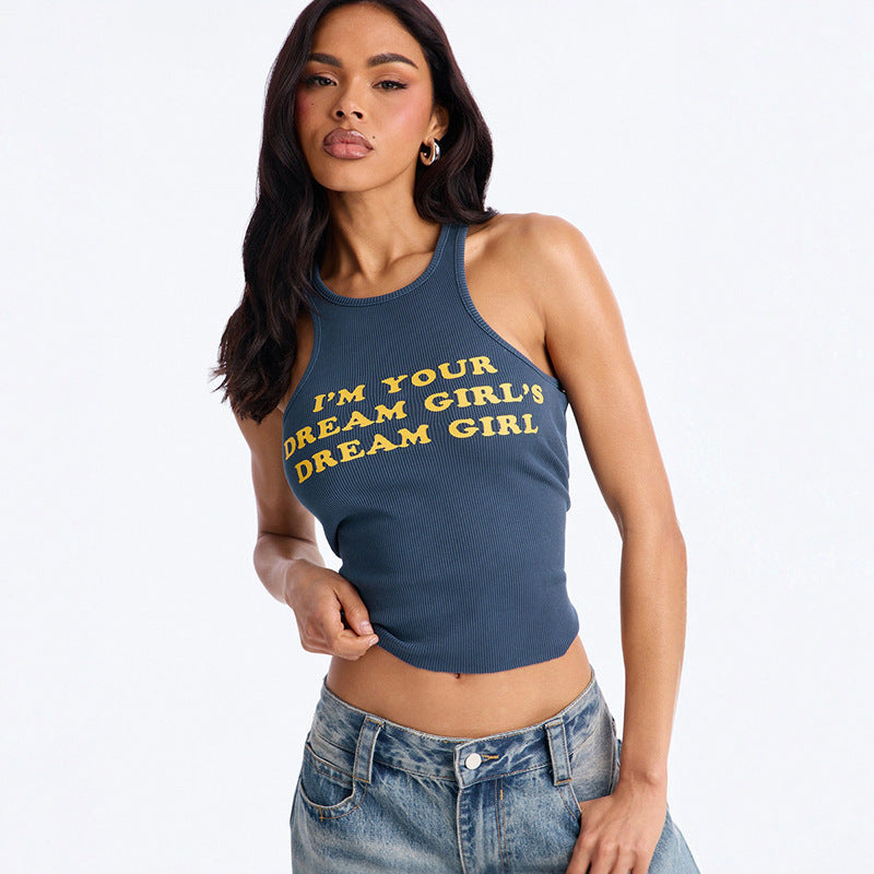 Damen Crop-Top mit kreativem Schriftzug und figurbetontem Schnitt R&B