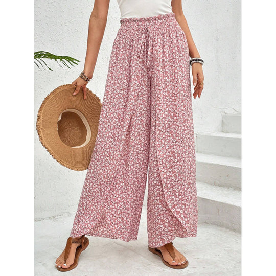 Damen weite Palazzo-Hose mit elastischem Bund und angesagtem Muster R&B
