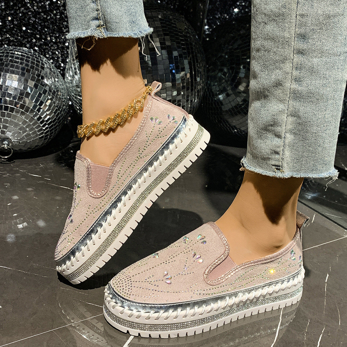 Damen Slip-On Sneakers mit funkelnden Applikationen und rutschfester Sohle R&B