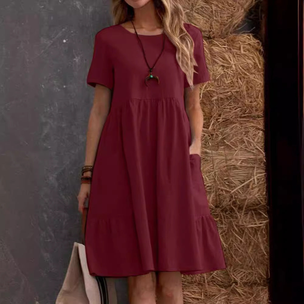 Damen Lockeres Baumwollkleid mit Taschen und Volant R&B