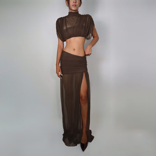 Damen Elegantes und figurbetontes Cut-Out Kleid mit hochgeschlossenem Design R&B