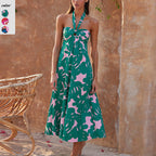 Damen Maxi Kleid mit raffiniertem Halterneck und trendigem Print R&B