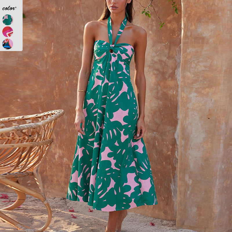 Damen Maxi Kleid mit raffiniertem Halterneck und trendigem Print R&B