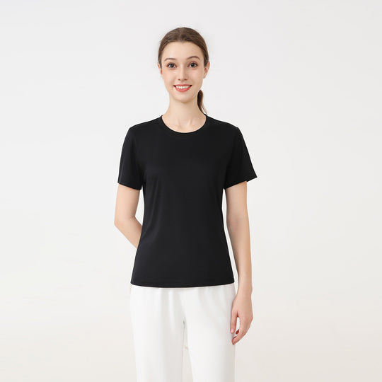 Damen klassisches Rundhals Baumwoll T-Shirt mit kurzem Arm und figurfreundlichem Schnitt R&B