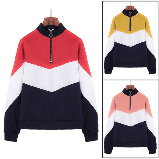 Damen sportlicher Sweatshirt mit hohem Kragen und farblich abgesetztem Design R&B