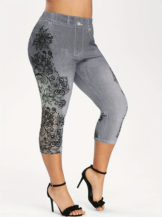 Damen Leggings mit floralem Druck und elastischem Bund R&B