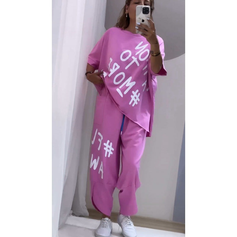 Damen Lässiges Set mit oversize T-Shirt und bequemen Jogginghose R&B