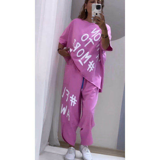 Damen Lässiges Set mit oversize T-Shirt und bequemen Jogginghose R&B