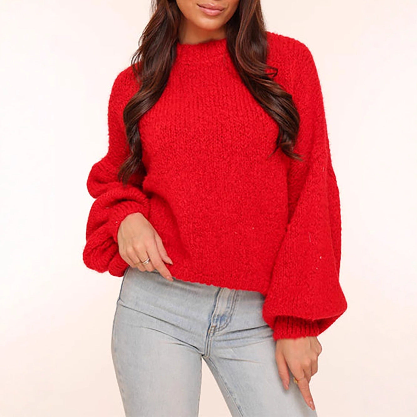 Damen lässiger Strickpullover mit voluminösen Ärmeln und modernem Design R&B