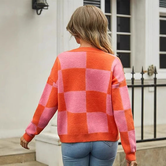 Damen Cardigan mit modischem Karomuster R&B