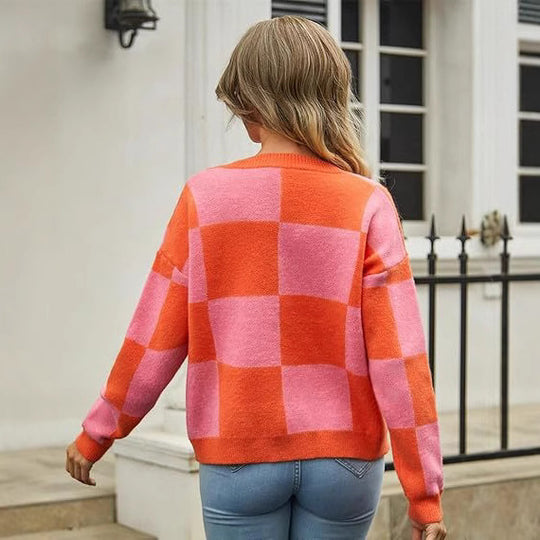 Damen Cardigan mit modischem Karomuster R&B