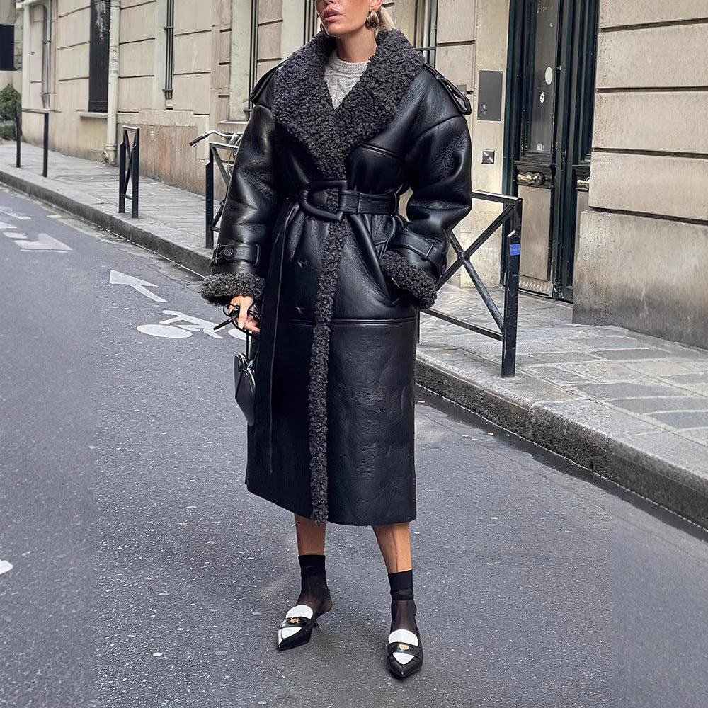 Damen Oversized Kunstledermantel mit strukturiertem Innenfutter R&B