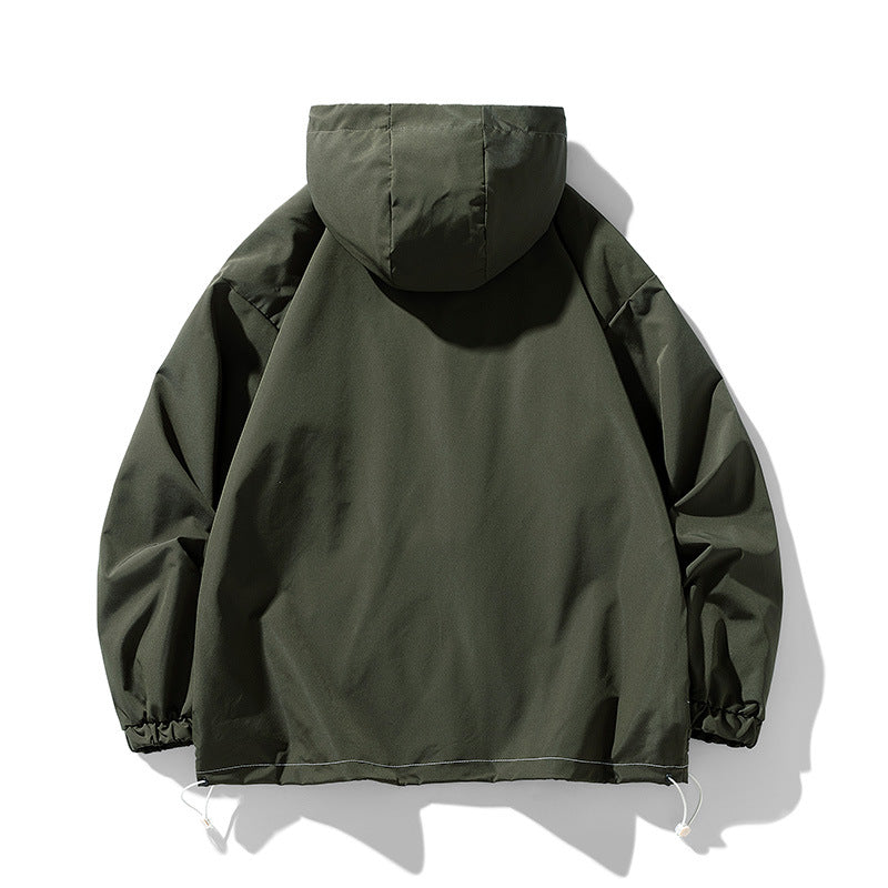 Herren winddichte praktische Outdoor-Jacke mit verstellbarer Kapuze und großen Taschen R&B