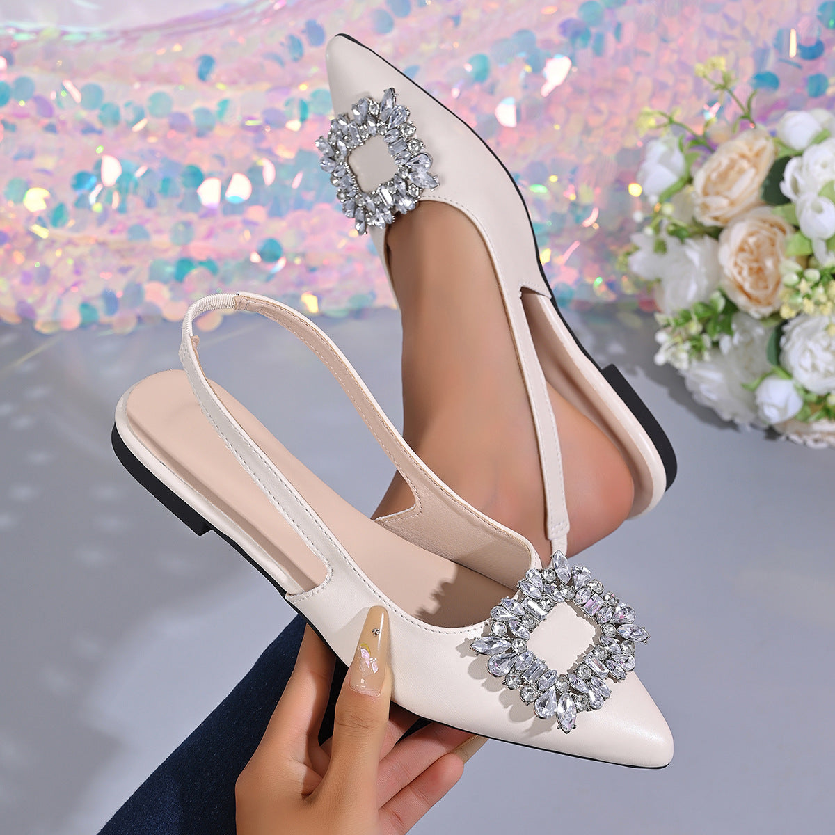 Damen elegante Slingback-Pumps mit funkelndem Strassdetail R&B