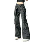 Damen stylische Utility-Hose mit weitem Schnitt und verstellbaren Binde-Details R&B