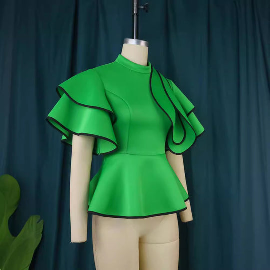 Damen Peplum-Top mit ausgefallenen Rüschen und asymmetrischem Schnitt R&B