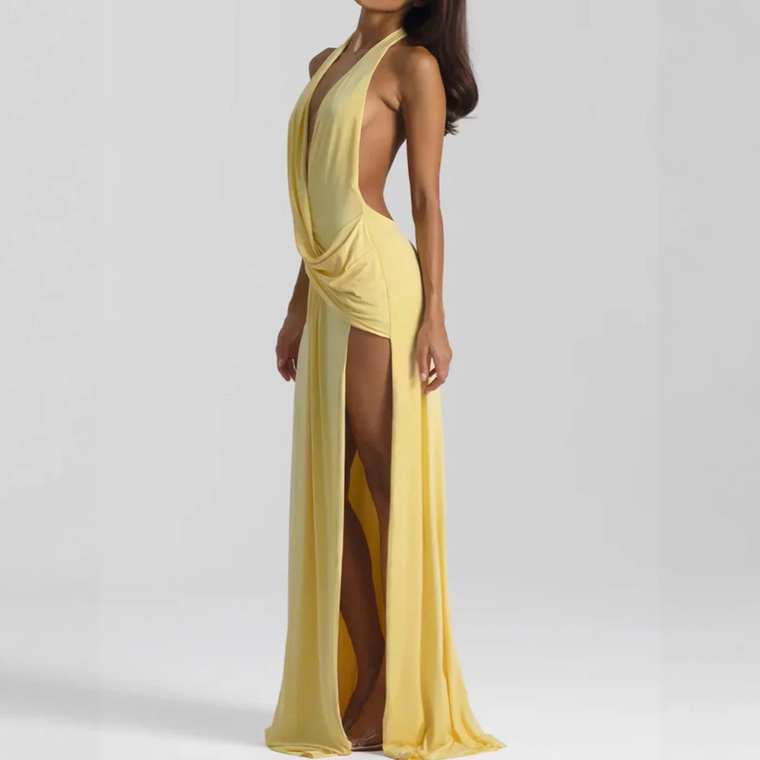 Damen Elegantes Abendkleid mit tiefem Ausschnitt und seitlichem Schlitz R&B
