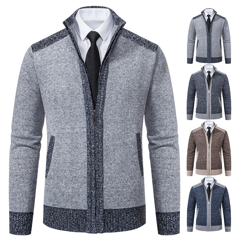 Herren gesteppte Strickjacke mit hohem Kragen und praktischen Taschen R&B