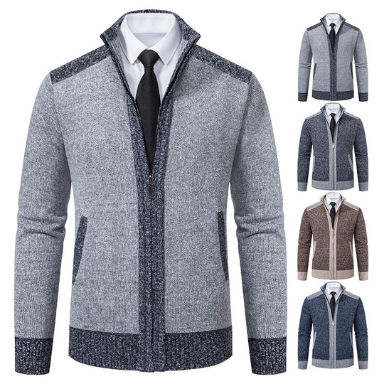 Herren gesteppte Strickjacke mit hohem Kragen und praktischen Taschen R&B