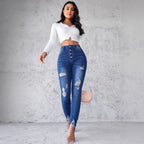Damen Jeans im modernen Skinny Fit mit knöpfen und modischen Rissdetails R&B