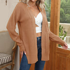 Damen Lässige Strickjacke mit länglichem Schnitt und feinen Details R&B