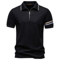 Herren nan atmungsaktives elastisches Poloshirt mit kurzem Reißverschluss und Kontraststreifen an Ärmeln R&B