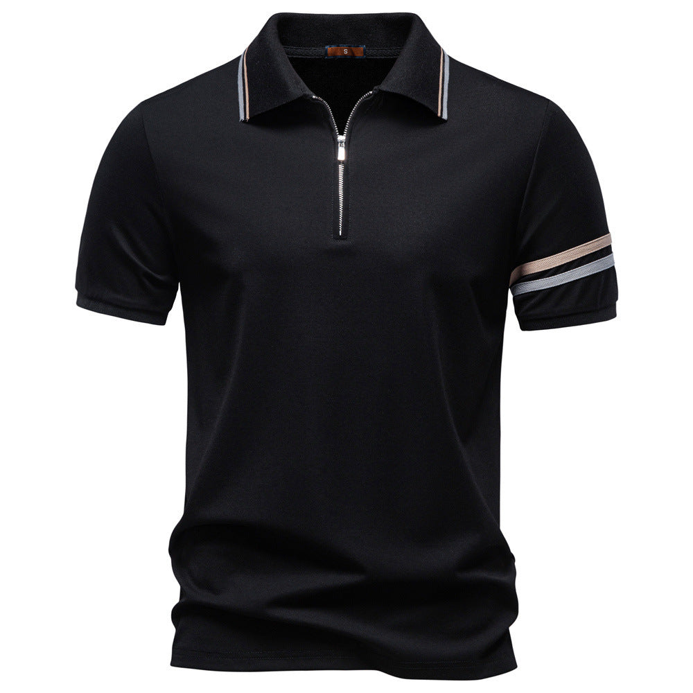 Herren nan atmungsaktives elastisches Poloshirt mit kurzem Reißverschluss und Kontraststreifen an Ärmeln R&B