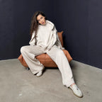 Damen Strick-Loungewear-Set mit hohem Kragen und weitem Schnitt R&B
