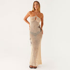 Damen gehäkeltes Maxi-Netzkleid R&B