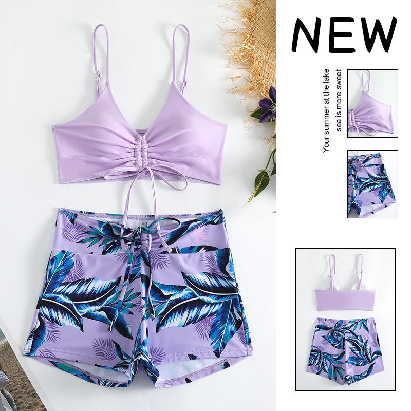 Damen Bikini-Set mit quer gerafftem Oberteil und lässigen Shorts